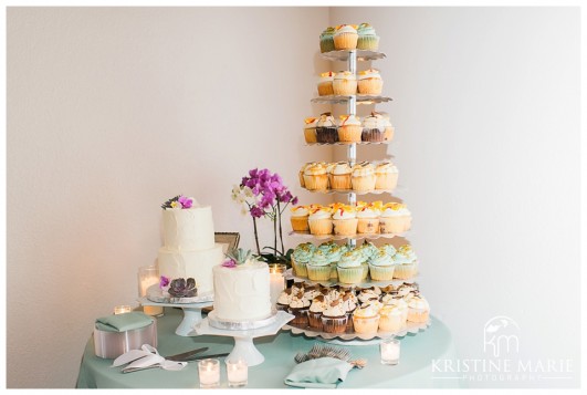 Cupcake Tower and Succulent Wedding Cake | Marina Village Wedding Photographer | Photo by: Kristine Marie Photography