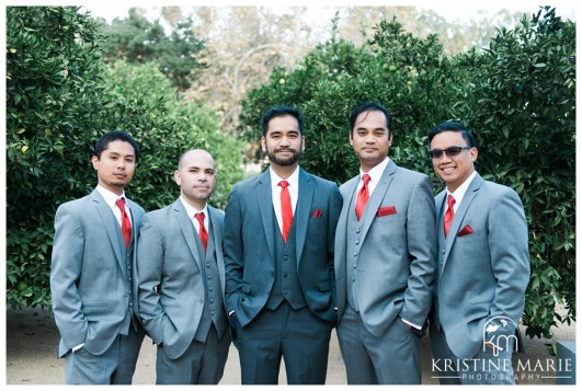 Groomsmen in Orange Grove Grey Suits | California Center for the Arts Escondido Wedding Photo | © Kristine Marie Photography