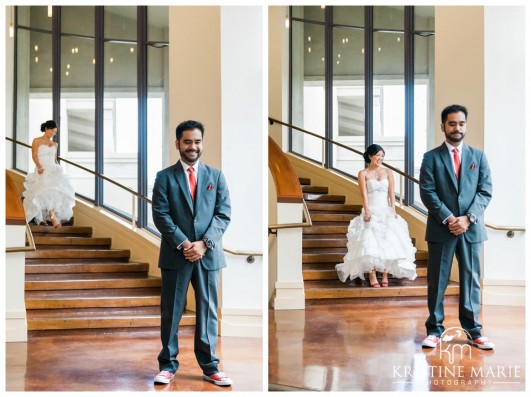 First Look by Staircase | California Center for the Arts Escondido Wedding Photo | © Kristine Marie Photography