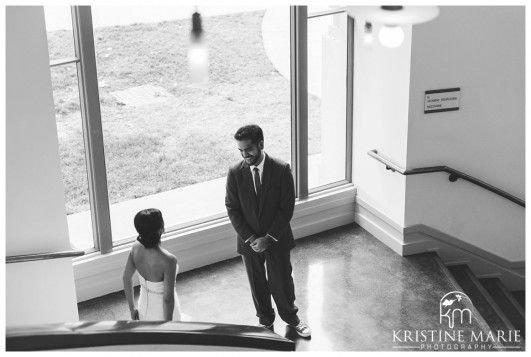Groom Sees Bride for the First Look | California Center for the Arts Escondido Wedding Photo | © Kristine Marie Photography