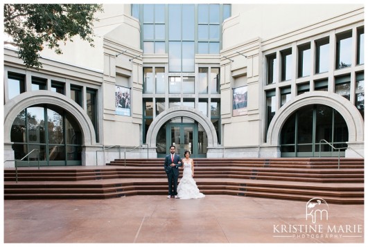 Bride and Groom at Lyric Court | California Center for the Arts Escondido Wedding Photo | © Kristine Marie Photography