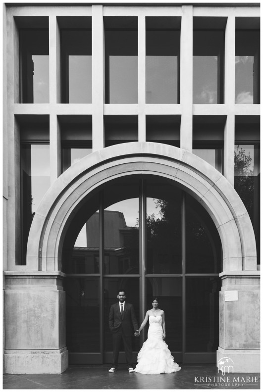 Bride and Groom at Lyric Court Arches | California Center for the Arts Escondido Wedding Photo | © Kristine Marie Photography
