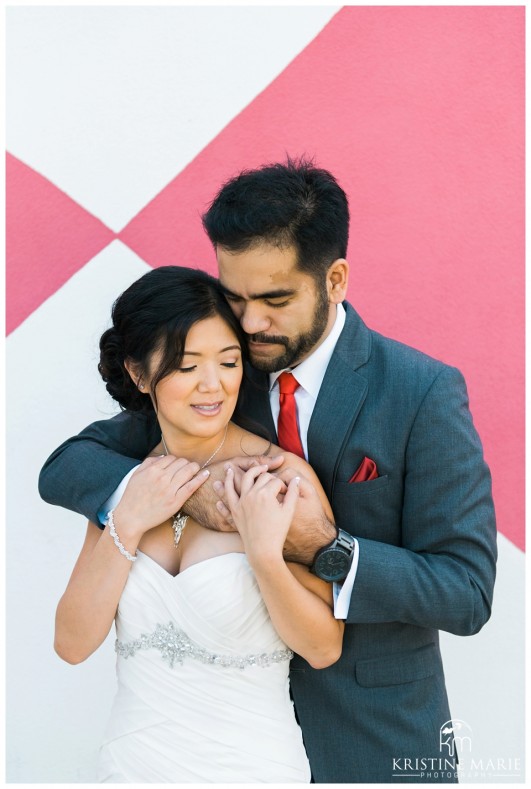 Bride and Groom Checkered Wall | California Center for the Arts Escondido Wedding Photo | © Kristine Marie Photography