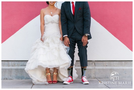 Bride and Groom Batman Socks | California Center for the Arts Escondido Wedding Photo | © Kristine Marie Photography