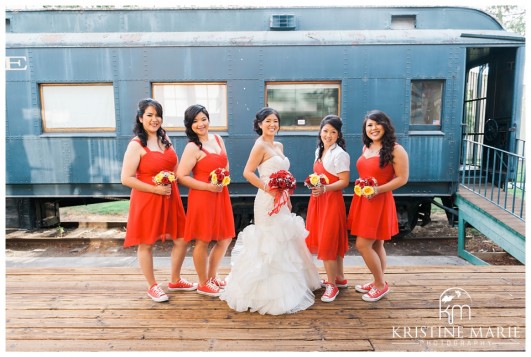Bridesmaids by Train | California Center for the Arts Escondido Wedding Photo | © Kristine Marie Photography