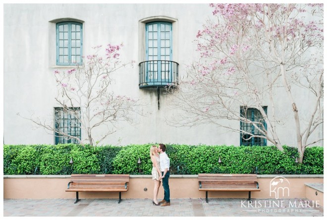 A Kiss at the Park | Balboa Park Engagement Photo | San Diego Engagement Wedding Photographer | Kristine Marie Photography | © www.kristinemariephotography.com