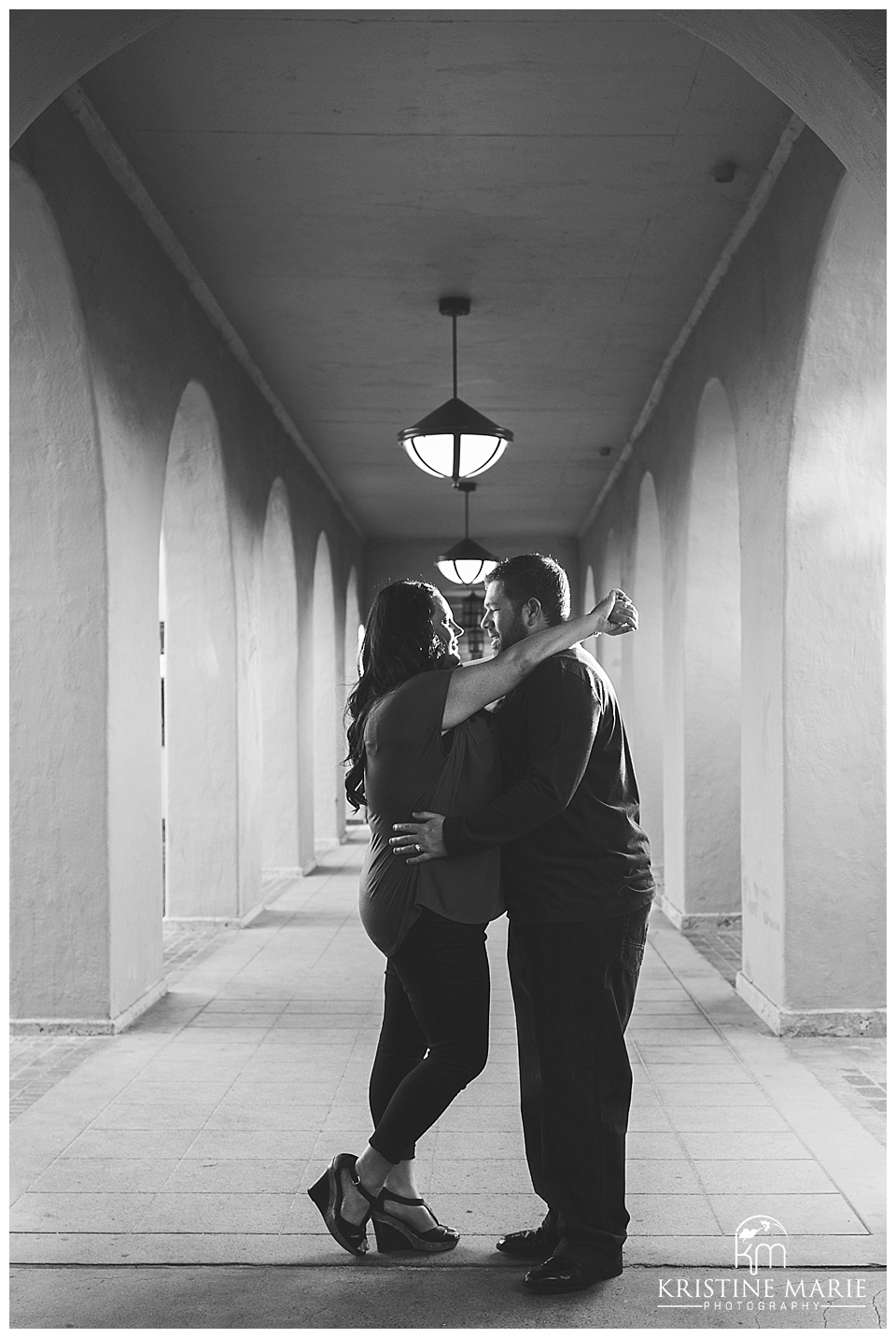 Black and White Hallway Photo | Point Loma Engagement Wedding Photographer |  Kristine Marie Photography | © www.kristinemariephotography.com