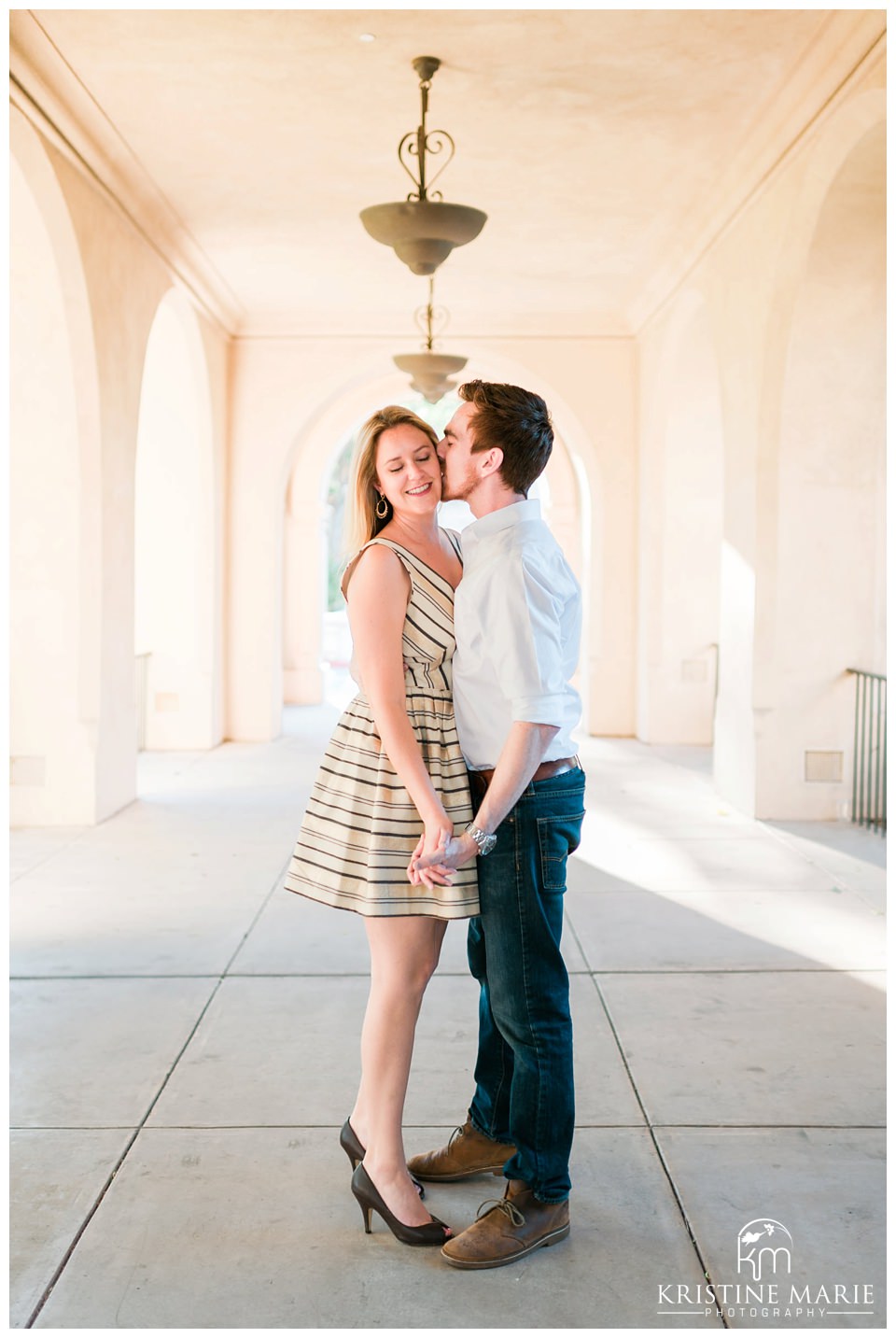 Arched Hallways | Balboa Park Engagement Photo | San Diego Engagement Wedding Photographer | Kristine Marie Photography | © www.kristinemariephotography.com