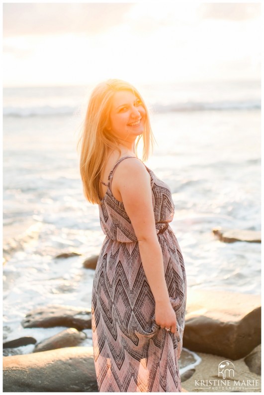 Bride to be at Sunset | La Jolla Cove Beach Engagement Photo | San Diego Engagement Wedding Photographer | Kristine Marie Photography © www.kristinemariephotography.com (10)