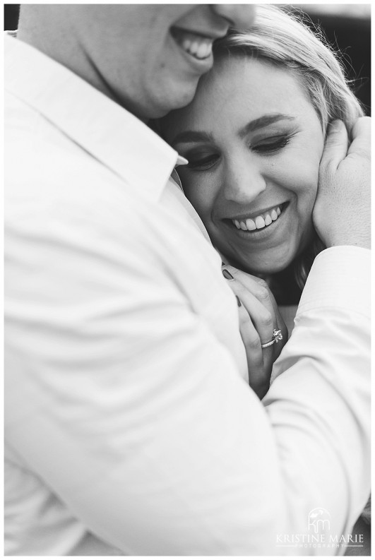 Black and White Romantic Portrait  Pacific Beach San Diego Engagement Photographer | Kristine Marie Photography | © www.kristinemariephotography.com