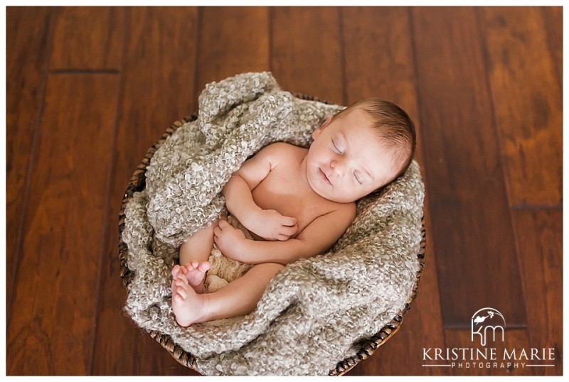 Smiling Sleeping Baby in Basket | | San Diego Newborn Baby Photographer | Kristine Marie Photography © www.kristinemariephotography.com