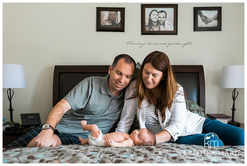 New Parents with Newborn Baby Boy on Bed | | San Diego Newborn Baby Photographer | Kristine Marie Photography © www.kristinemariephotography.com