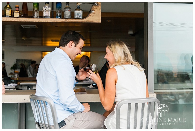 Engaged Couple on a Date at JRDN Restaurant Bar |  Pacific Beach San Diego Engagement Photographer | Kristine Marie Photography | © www.kristinemariephotography.com