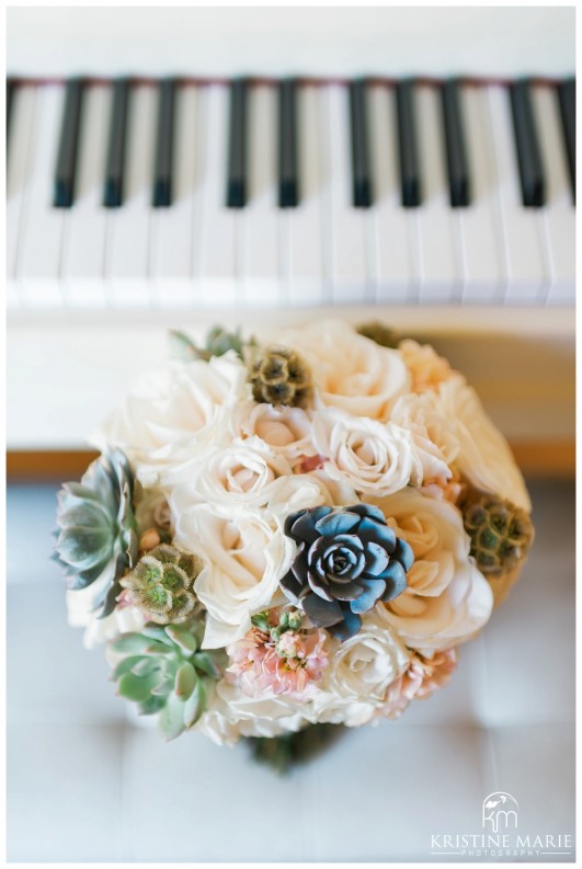 Roses and Succulent Wedding Bouquet | Jim Hjelm Wedding Dress and Betsey Johnson Wedding Shoes | Fairbanks Ranch Country Club Wedding Photos | Kristine Marie Photography © www.kristinemariephotography.com