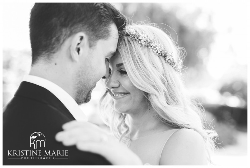 Black and White Photo of Bride and Groom | Park Hyatt Aviara Resort Wedding | Carlsbad Wedding Photographer | Kristine Marie Photography © www.kristinemariephotography.com