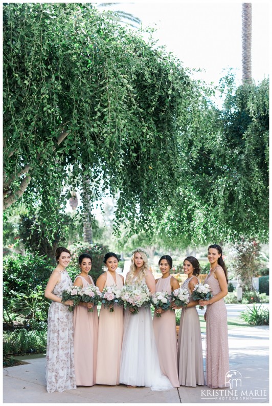 Bridesmaids in Different Blush Pink Long Dresses | Park Hyatt Aviara Resort Wedding | Carlsbad Wedding Photographer | Kristine Marie Photography © www.kristinemariephotography.com