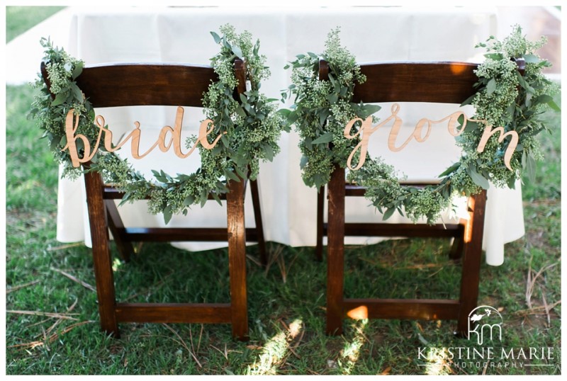 Bride and Groom Wooden Cutout for Chair Decor| Photo by Kristine Marie Photography | San Diego Wedding Photographer | Heritage Hall Magee Park Carlsbad Wedding | © www.kristinemariephotography.com