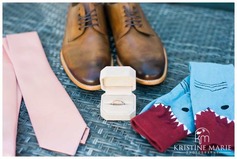 Groom's Accessories and Shark Socks | Scripps Seaside Forum Wedding | La Jolla San Diego Wedding Photographer | Kristine Marie Photography | © www.kristinemariephotography.com