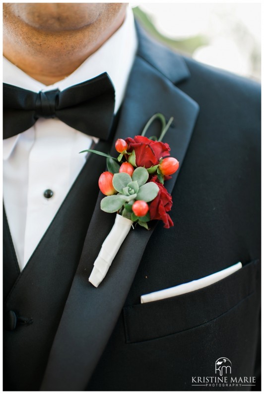 Red Roses and Succulent Boutonniere | Maderas Golf Club | Poway San Diego Wedding Photographer | Kristine Marie Photography | © www.kristinemariephotography.com 