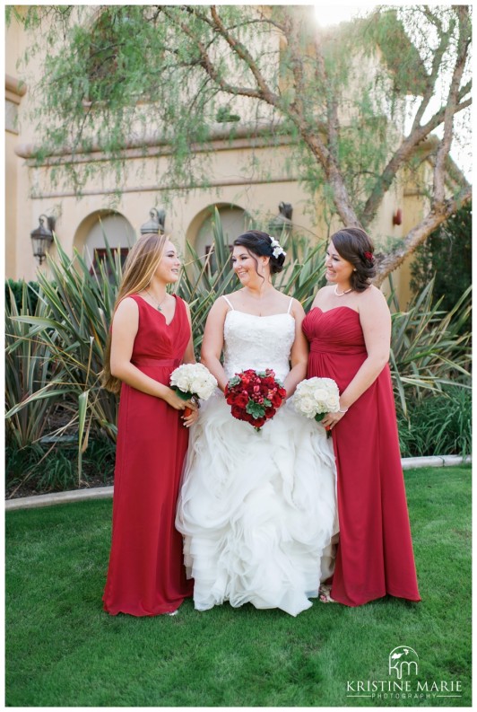 Bridesmaids Long Red Dresses | Maderas Golf Club | Poway San Diego Wedding Photographer | Kristine Marie Photography | © www.kristinemariephotography.com