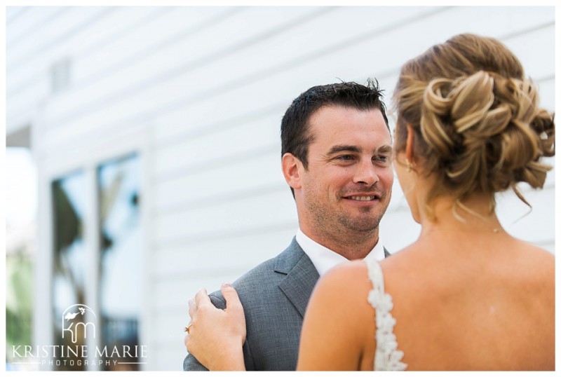 Groom sees his bride | Scripps Seaside Forum Wedding | La Jolla San Diego Wedding Photographer | Kristine Marie Photography | © www.kristinemariephotography.com