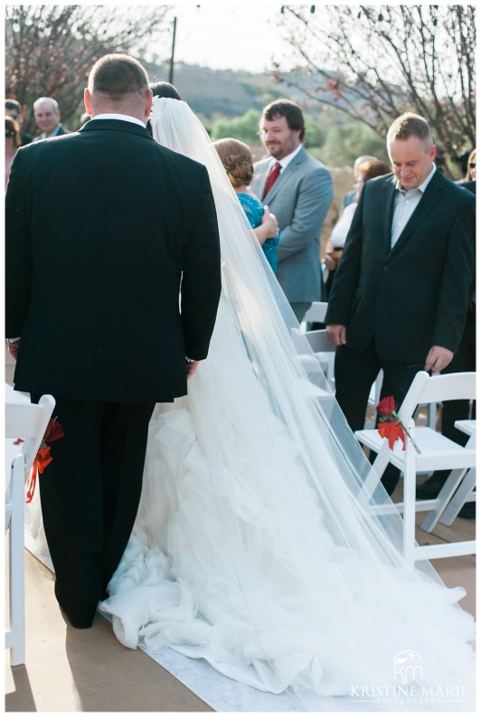 Long Veil Bride Walking Down the Aisle | Maderas Golf Club | Poway San Diego Wedding Photographer | Kristine Marie Photography | © www.kristinemariephotography.com