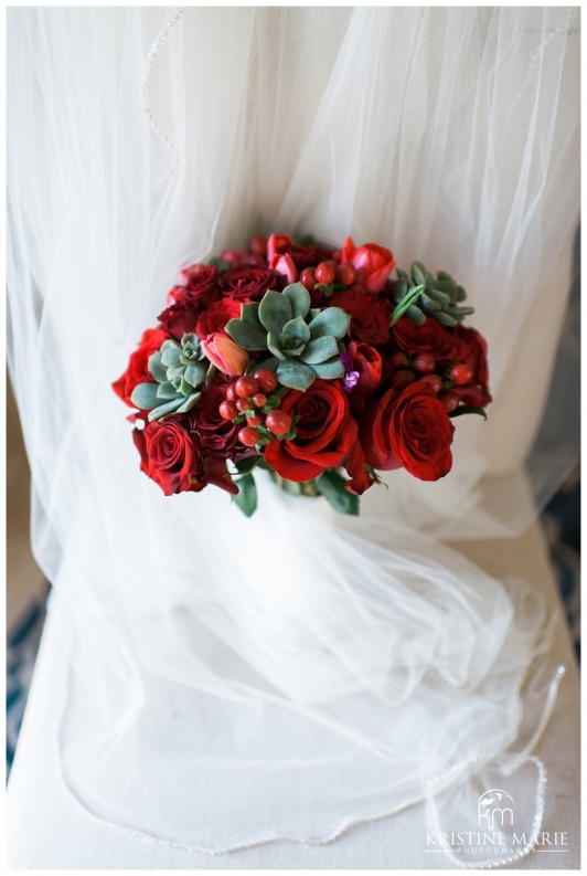 Red Roses and Succulents Bouquet | Maderas Golf Club | Poway San Diego Wedding Photographer | Kristine Marie Photography | © www.kristinemariephotography.com