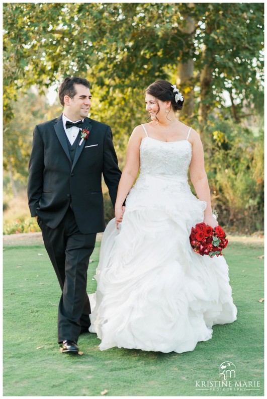 Bride and Groom Walking Hand in Hand | Maderas Golf Club | Poway San Diego Wedding Photographer | Kristine Marie Photography | © www.kristinemariephotography.com