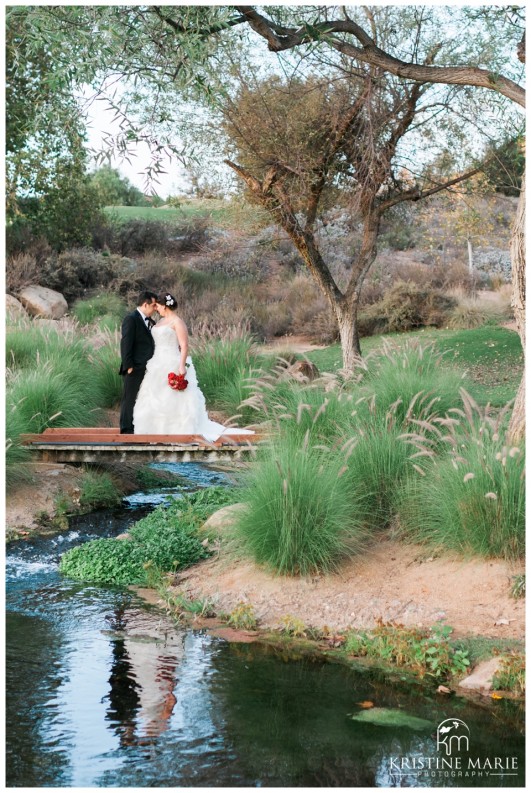 Bride and Groom on Bridge | Maderas Golf Club | Poway San Diego Wedding Photographer | Kristine Marie Photography | © www.kristinemariephotography.com