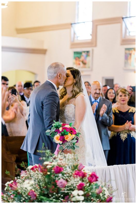 First kiss | Saint Anthony of Padua wedding | Balboa Park San Diego Wedding Photographer | Chula Vista Woman's Club | Kristine Marie Photography 