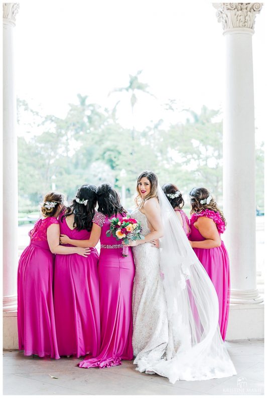 bride and bridesmaids in fuschia photo | Balboa Park San Diego Wedding Photographer | Kristine Marie Photography 