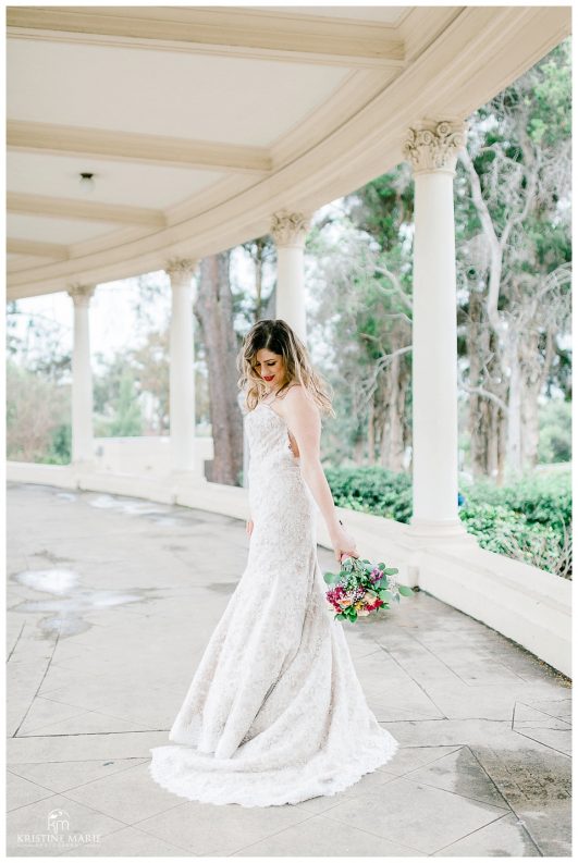 bride in lace dress photo | Balboa Park San Diego Wedding Photographer | Kristine Marie Photography 