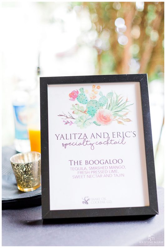 specialty cocktail | watercolor signage | Chula Vista Womans Club | San Diego Wedding Photographer | Kristine Marie Photography 