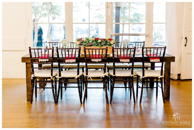 rustic long table fuschia details | Chula Vista Womans Club | San Diego Wedding Photographer | Kristine Marie Photography 