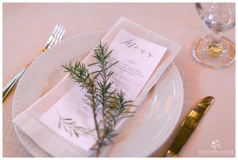 rosemary pine reception details place settings | BRICK Liberty Station Wedding Picture San Diego Photographer | © Kristine Marie Photography 