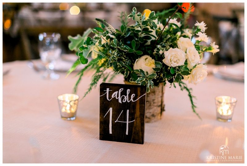 wood accents centerpieces flowers | BRICK Liberty Station Wedding Picture San Diego Photographer | © Kristine Marie Photography 