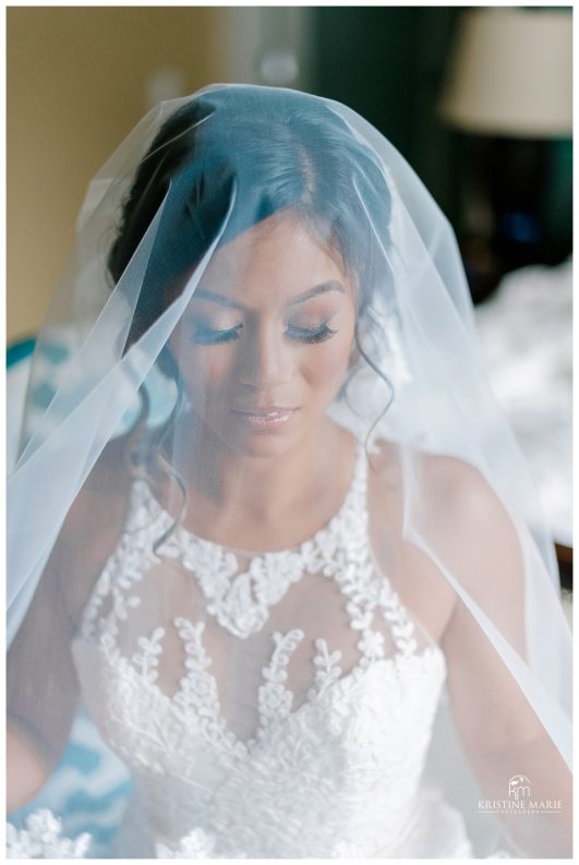 Up close portrait of bride with veil | Kona Kai Resort Wedding Picture | San Diego | © Kristine Marie Photography
