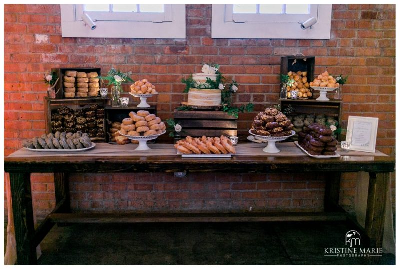 donut dessert table | BRICK Liberty Station Wedding Picture San Diego Photographer | © Kristine Marie Photography 