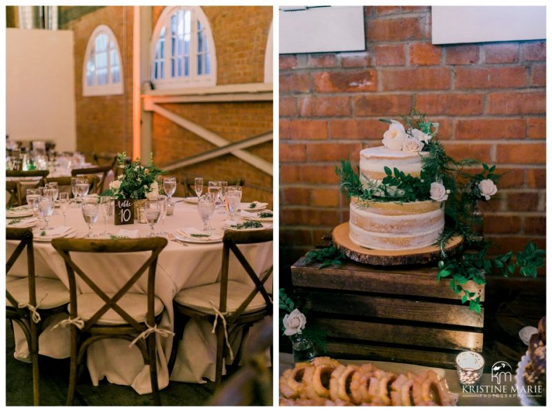 reception details naked cake | BRICK Liberty Station Wedding Picture San Diego Photographer | © Kristine Marie Photography 