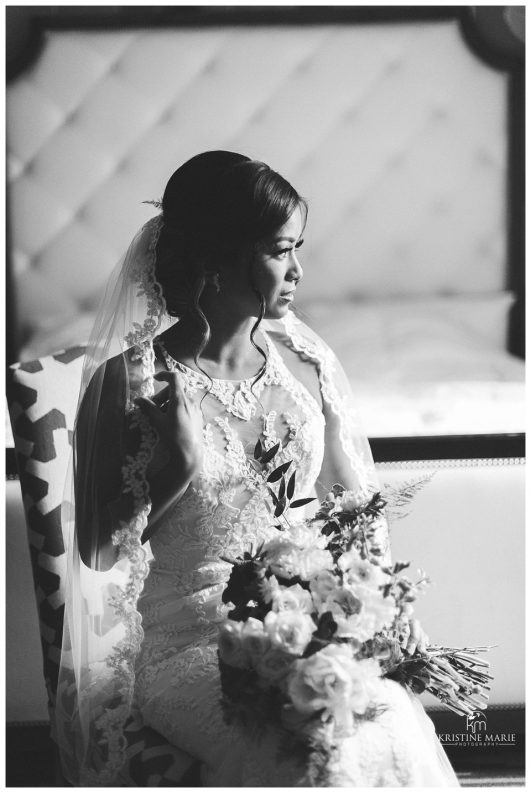 Black and white portrait of bride | Kona Kai Resort Wedding Picture | San Diego | © Kristine Marie Photography