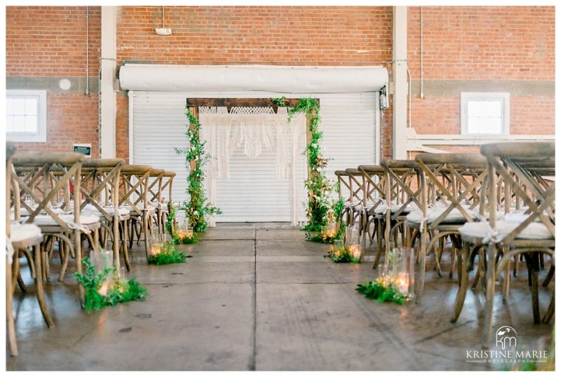 ceremony details wooden arch | BRICK Liberty Station Wedding Picture San Diego Photographer | © Kristine Marie Photography 