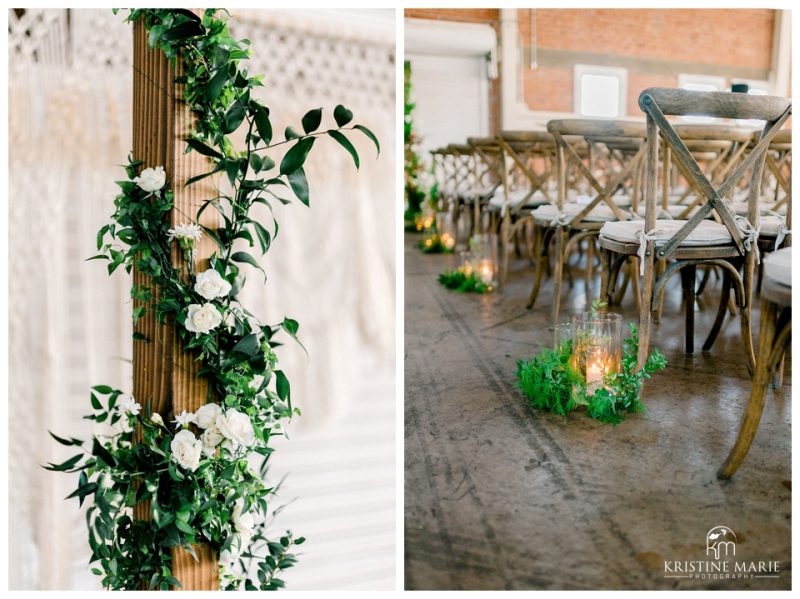 White roses candles ceremony details | BRICK Liberty Station Wedding Picture San Diego Photographer | © Kristine Marie Photography 