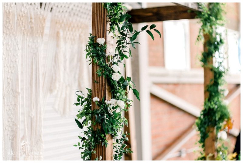 white roses and greenery ceremony details | BRICK Liberty Station Wedding Picture San Diego Photographer | © Kristine Marie Photography 