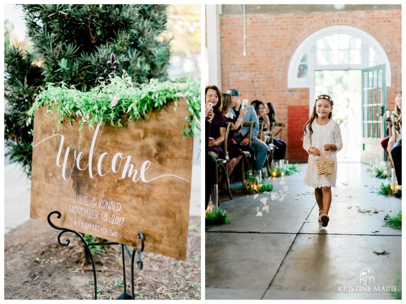 ceremony details wooden welcome sign | BRICK Liberty Station Wedding Picture San Diego Photographer | © Kristine Marie Photography 