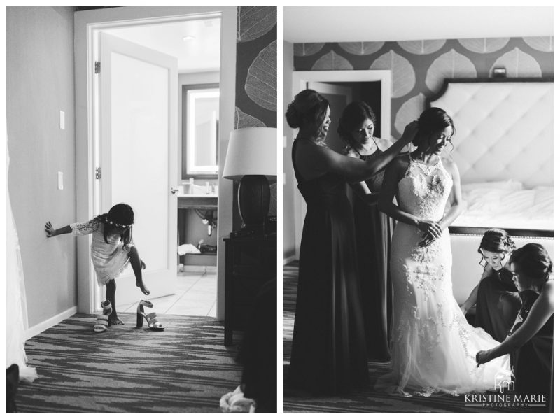 Bride and Bridesmaids getting ready | Kona Kai Resort Wedding Picture | San Diego | © Kristine Marie Photography