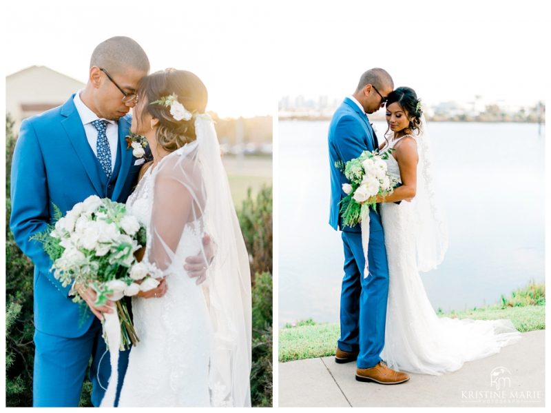 bride groom romantic photos sunset | BRICK Liberty Station Wedding Picture San Diego Photographer | © Kristine Marie Photography 