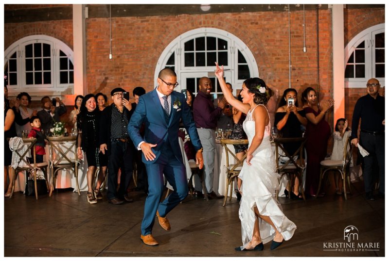 bride groom grand entrance | BRICK Liberty Station Wedding Picture San Diego Photographer | © Kristine Marie Photography 