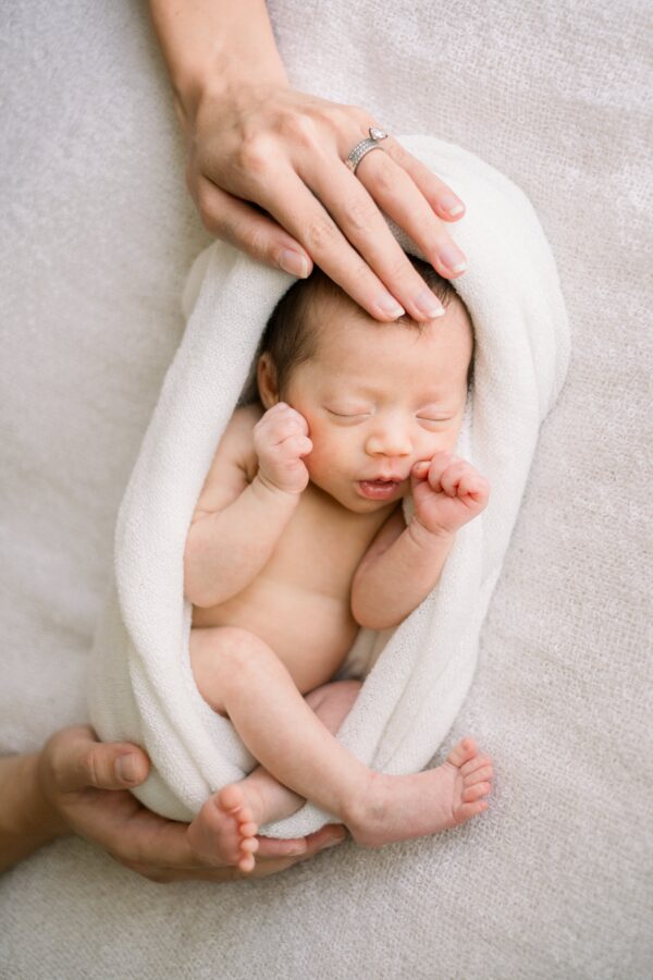 Hands on newborn baby San Diego newborn family photographer Poway Studio